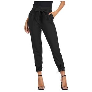 Paperbag High-Waisted Women's Black Pants